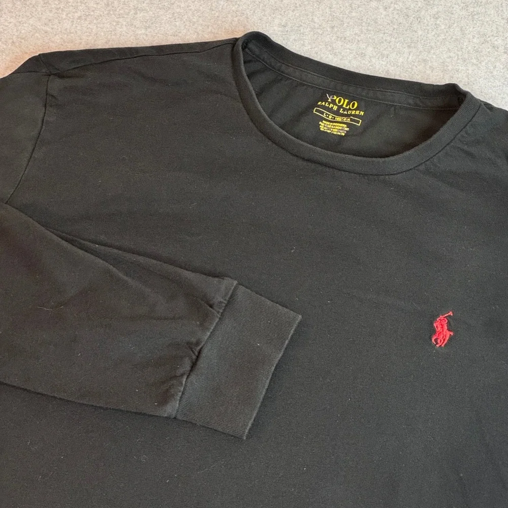 Polo Ralph Lauren Mens Long Sleeve T-Shirt Black Red Pony Logo Cotton Large